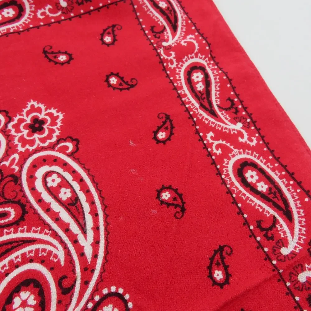 Fast Color Bandana Kerchief Hankie Red White Black Paisley Cotton 20.5 x 19